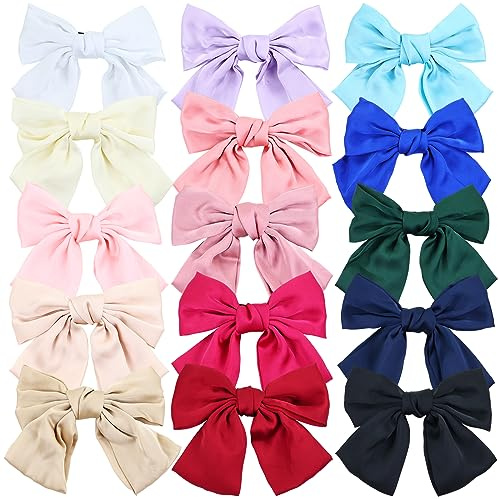 Französische Haarspangen, Dutts und Pferdeschwanz-Halter in 15 Farben, 20,3 cm, weiß, rot, blau, grün, schwarz, mit Schleife, Haarschmuck für Damen und Mädchen