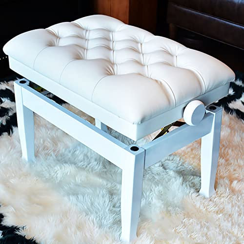 RWRAPS Höhenverstellbarer Klavierbankhocker, komplett aus Massivholz, kein störender Geruch, Rosa/Weiß/Walnuss/Schwarz sind erhältlich (60 × 40 × 50~60 cm) (Farbe: Walnuss) (Weiß)