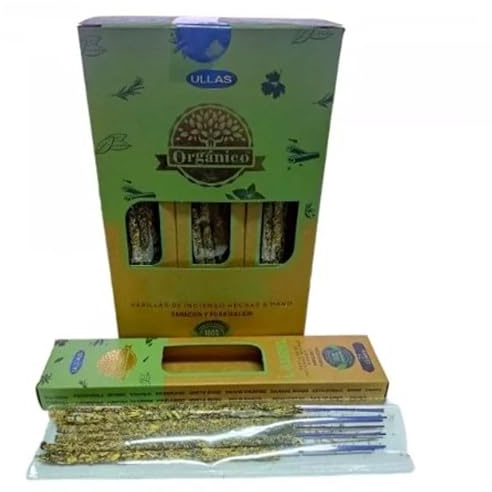 3 Cajas de Incienso Orgánico en Varillas Hecho a Mano 25gr x3 Hecho en India Resina y aceites Esenciales 100% Natural (Laurel)
