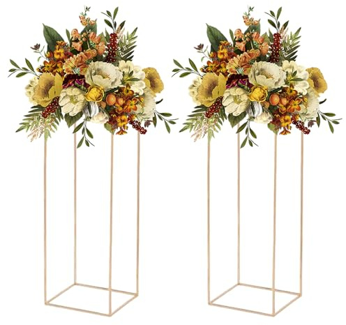 Hyuetrsa 2 Pcs Gold Flower Stand ,Metal Flower Floor Vase Column Geometric Centerpieces Flower Stand for Tables 80cm/31.5in - Wedding & Event Decoration, Home, Party