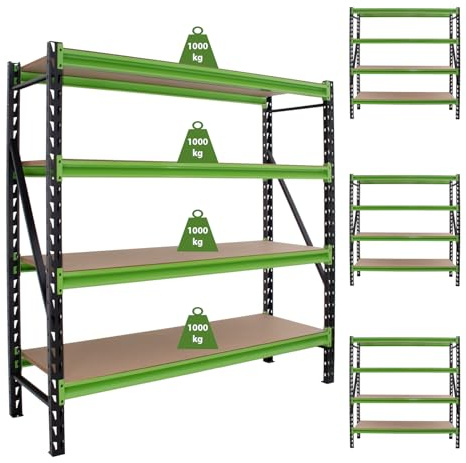 TRUTZHOLM 4X Industrieregal Milo mit 4 Fachböden 4 to Traglast 200x190x60 cm erweiterbar steckbar Lagerregal Werkstattregal Industrieregalsystem Schwerlastregal Steckregal