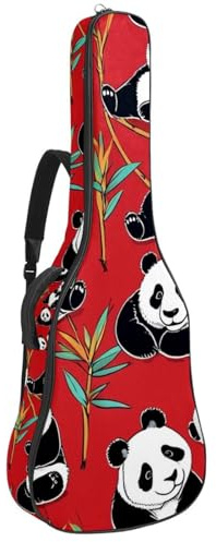 Akustikgitarre Tasche, Universal Gitarrentasche für 40/41/42 Zoll, wasserdichte Gigbag mit Schutzschicht, süßer Panda auf Rot, mehrfarbig, 42.9x16.9x4.7 in, Gitarrentasche