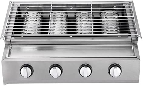 Barbecue a gas in acciaio inox, colore argento, 4 bruciatori, a gas, in acciaio inox, con griglia per campeggio, cortile