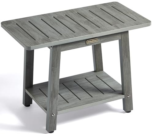HDPS Duschbank Sitz für Innendusche, wasserdichter Duschhocker für Rasierbeine, Poly-Holzduschstuhl, Badezimmer-Duschfußstütze, Hocker mit Ablage, rutschfest, Grau