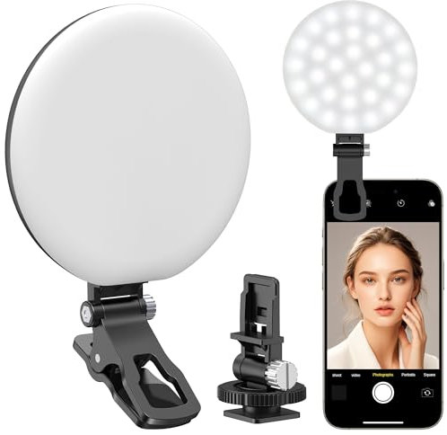 60 LED Ring Light, Rechargeable Selfie Light with Front & Back Clip, 2500-6500K Portable Phone Light, Adjustable 3 Light Modes for iPhone, iPad, Tablet, Laptop, CRI97+, 90 Grams (black)