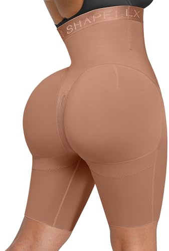 SHAPELLX Shapewear Bodysuit Tummy Control High Waisted Body Shaper Shorts Shapewear for Women Tummy Control Slip Shorts Butt Lifting Shapewear Higher Power Shorts (Light Brown, Medium)
