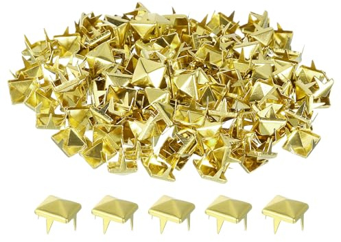 QUARKZMAN 80pcs Tachuelas de Pirámide Cuadrado, 7mm Remaches de Punta Cuadrada Tachuelas para Ropa Cuero Picos de Estilo Punk de Cobre para Cinturones Prendas Manualidades, Dorado