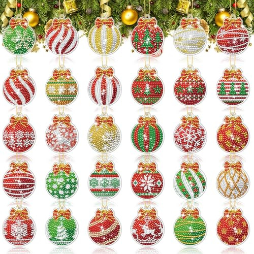 30 Stück Diamond Painting Weihnachten Anhänger, 5D Bastelset für Kinder, Schlüsselanhänger DIY Basteln