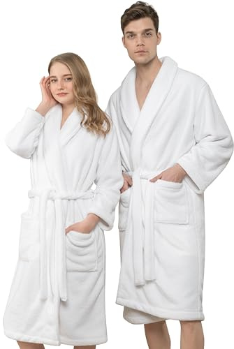 Hammetex Bademantel Unisex für Damen und Herren, Ultraweicher Qualitat Flausching Kuschelig Plüsch Lange Leichter Morgenmantel für Paare mit Taschen