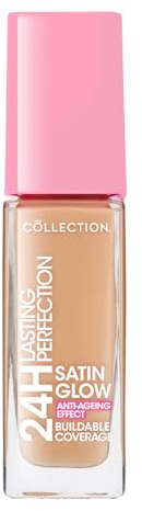 Collection Cosmetics Lasting Perfection Satin Foundation, Full Coverage, Anti-Ageing Effect, 24 Hour Wear, Contains Hyaluronic Acid, 27ml, Buttermilk Cool