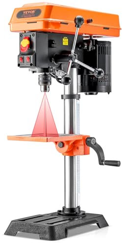 VEVOR 254 mm Tischbohrmaschine, 6,2 A Induktionsmotor, Tischbohrmaschine mit 510/780 / 1300/1820 / 2430 U/min einstellbarer Geschwindigkeit, 0-45° neigbarer Arbeitstisch, LED-Arbeitsleuchte