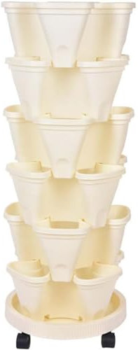 Maceta apilable para fresas, hierbas, flores, verduras, maceta tridimensional de 6 niveles con bandeja extraíble, ideal para el jardín en casa