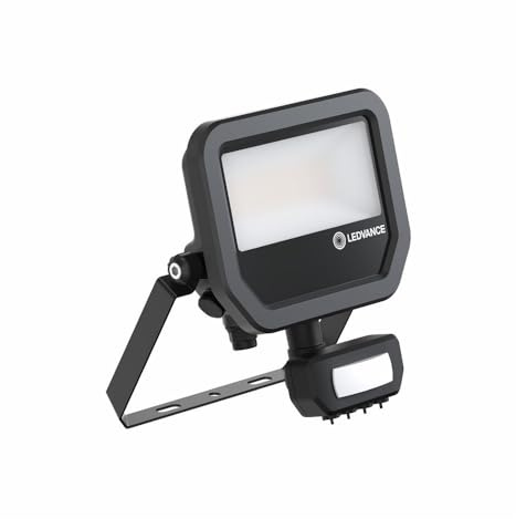 LEDVANCE LED Flutlicht - 17W 4000K Bewegungsmelder, IP66 bewertet, schwarz, rund, Industriestil, 2400LM, 17W, 220V, Wandmontage, Bewegungsmelder-Flutlicht