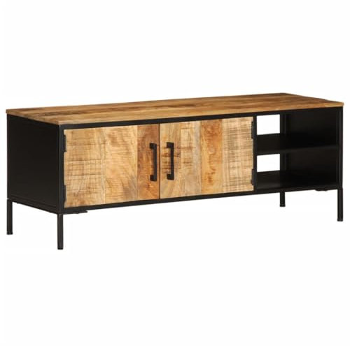 Sufrk Meuble TV 110 x 35 x 40 cm en bois massif de mangue brut-meuble TV meuble meuble TV meuble TV meuble industriel table basse vintage console pour salon
