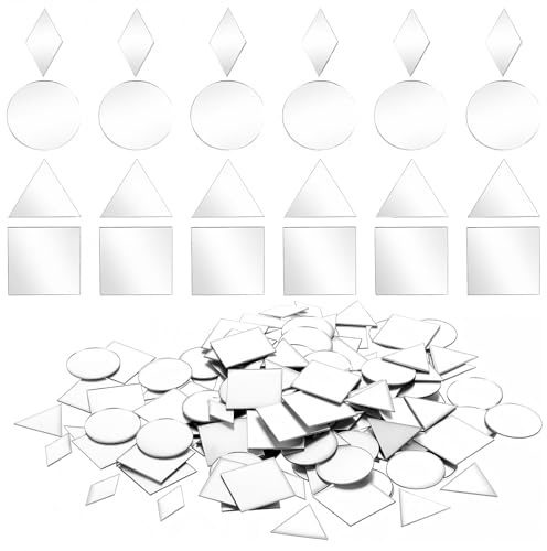 160 Stück Kleine Spiegel zum Basteln, 4 Formen Handwerk Spiegel, Mosaik Selbstklebend Spiegel, Mini Fliesen Spiegel für DIY, Badezimmer, Handwerkskunst(Rund + Raute + Quadrat + Dreieck)