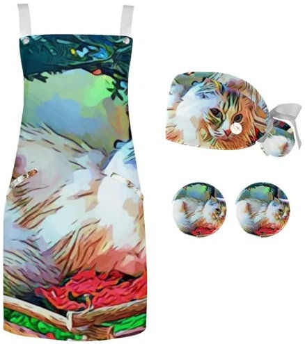 lcndlsoe Atomic Elements - Set di grembiule da cuoco periodico, cappello da chef e grembiule da cucina per adulti, regolabile, con 2 bottoni per cucinare e cuocere, Multicolore 3,