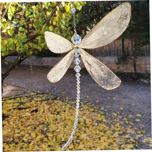 MOUNTTU Dragonfly Suncatchers 6x6 Crystal with Beading Elegant Rustic Hanging Dragonfly Decor for Window Home Office Garden Car Sun Catcher Beads Suncatchers