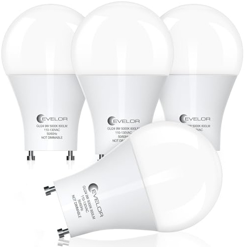 evelor GU24 LED Light Bulbs,60 Watt Equivalent,Daylight White 5000K,4 Packs