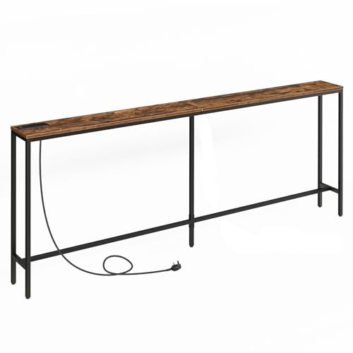 MAHANCRIS Console Table with Power Outlet, 200 CM Narrow Sofa Table, Industrial Entryway with USB Ports, Behind Couch Table for Entryway, Hallway, Foyer, Living Room, Rustic Brown ACTHR20KE01