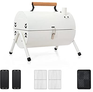 Barbecue à Charbon de Bois de Table avec Couvercle et cheminée, Barbecue Double Face avec réservoir de Charbon séparé, Barbecue Portable pour Camping en Plein air, Cuisine de fête dans l'arr