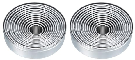 QUARKZMAN Set di 24 Tagliabiscotto Rotondi in Acciaio Inossidabile Anelli da Forno Circolari Anelli per Dolci Mousse Dessert Taglio Multiplo per Donut Pane Torta