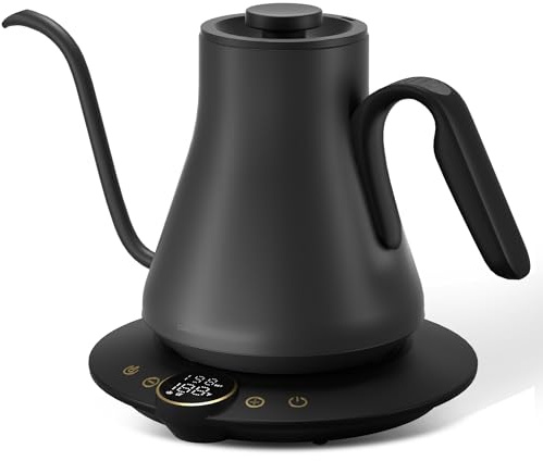 Cocinare Barista Collection Gooseneck Electric Kettle, ±1℉ Precise Temperature Control for Pour-Over Coffee & Tea, Quick Heating 1500W, Stainless Steel Interior, 0.9L (Matte Black)