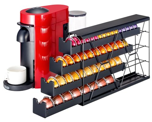 FlagShip - Organiseur d'angle à 4 niveaux pour dosettes Nespresso Vertuo - Capacité de plus de 40 capsules, gain de place en métal fin pour plan de travail de cuisine avec design compact