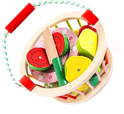 HEMOTON 1 Ensemble De Jouets De Coupe De Fruits en Bois Jouets Éducatifs Jouets Cognitifs pour Fruits Ensemble De Cuisine De Sécurité pour Enfants Seau De Rangement pour Jeu Interactif
