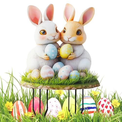 HANGGON Coniglietti pasquali, decorazione da giardino, decorazione pasquale, decorazione pasquale, decorazione pasquale per esterni, per esterni e interni, decorazione da giardino (B)