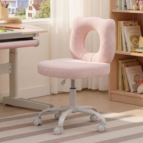 Ya-Home Sedia da Scrivania per Bambini Sedia da Studio per Bambini in Pelliccia Sintetica Poltrona Girevole Regolabile in Altezza Orsetto per Cameretta/Studio, Rosa Chiaro