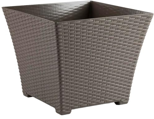 AC - Maceta Rattan Cuadrada de plástico, Tiesto, macetero, Recipiente para Plantas, Flores, jardín, terraza, hogar, Fabricada en España (Marrón Topo - 37 cm)