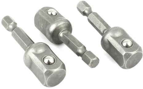 TOP-VIGOR Impact Socket Adapter Set 1/4 Hex Shank to 1/2 Drive 3pc | Socket Wrench Adapters Extension Bit for Auto, Machinery, Household Repair