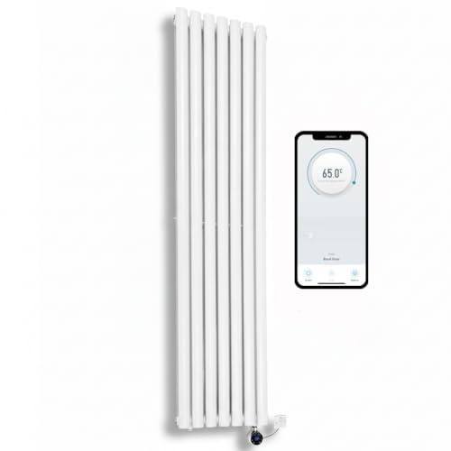 Greened House White WiFi Smart Electric Radiator Oval Tube 1800 x 420 | Vertical, Single Panel, Tall, Column Radiator, 7 Day Programmable Timer, App Compatibility