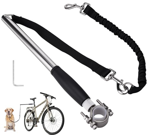 Hands Free Dog Bike - Steel and Black Handle - Dog Bike Attachment - Easy Installation and Removal - Lead for Exerciser, Training, Jogging, Cycling, Bicycle-Cruises and Outdoor - Safe with Pets