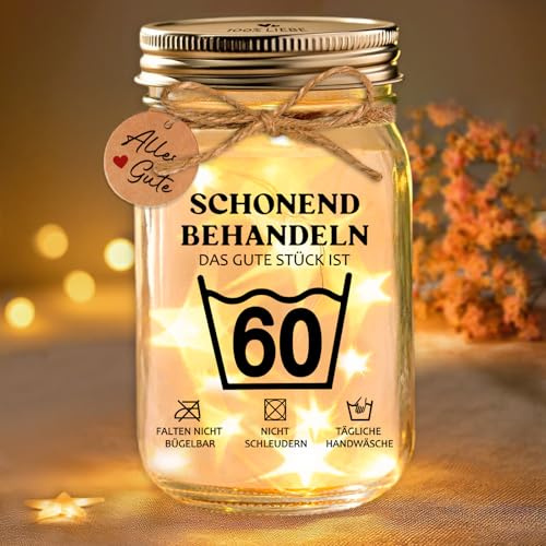 LED Flaschenlicht Geschenk zum 60 Geburtstag Frau/Mann, Personalisierter Geldgeschenke Geburtstag 60 mit Geburtstagskarte und Samtbeutel mit Kordelzug, Geburtstagsgeschenk 60 für Männer Frauen