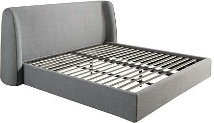 Ángel Cerdá - Letto Imbottito in Tessuto Grigio Scuro - Design Moderno, Avvolgente ed Elegante - 198 x 215 x 117 cm - Testiera Curva, Struttura in Legno e Piedini in Acciaio Inossidabile Lucido