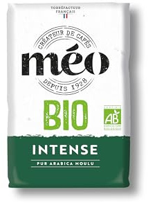 Cafés Méo - Café Moulu Biologique Intense Pur Arabica - 4 kg - Intensité 9/10 - Arômes Authentiques, Corsé et Intense - Agriculture Biologique - Lot de 8 x 500 gr