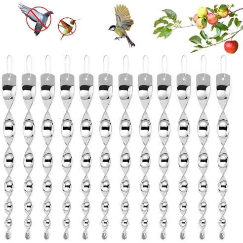 Vogelschreck Spiralen 12 Stück reflektierend – effektive Vogelabwehr durch drehende Spiegelspirale, silberfarben, wetterfest, für Balkon Garten Dach Obstbaum Terrasse