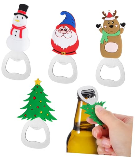 CIYODO 4 Pezzi Apribottiglie Natalizio Design Cartoon Natale Pupazzo Albero Natale Apriscatole Manuale Portatile per Decorazione Unica e Robusta per Feste