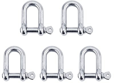 WUPNGS shackle, Stainless,5X Steel 304 Staples D Bow Shackle Clasp for Key Ring