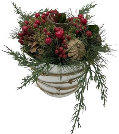 Adventskranz Adventsgesteck mit Zapfen & Beeren – Kranz oder Gesteck mit Teelichthalter (Topf)