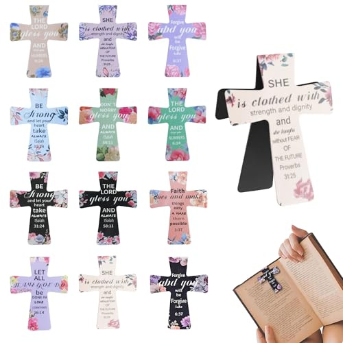 HAOWYYUU Lesezeichen Magnetisch, Magnetlesezeichen Kreuz Design mit Inspirierenden Sprüchen & Bibelversen, Magnetische Buchmarkierungen für Schüler Lehrer, 12 Stück