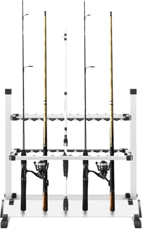 TFGXUE Soporte para cañas de pescar, 24 cañas de pescar, soporte de aleación de aluminio, altura ajustable, soporte de caña de pescar con ranuras EVA, soporte para caña de pescar para todas las cañas