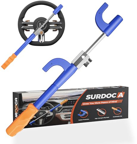 SURDOCA Car Steering Wheel Lock Anti-Theft Device, Steering Wheel Locks for Car SUV Van, Upgraded Lock Cylinder, Quick Installation, Adjustable Length Security Devices
