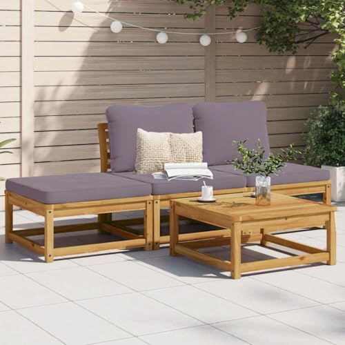 QZZCED Gartenmöbel-Set aus Akazienholz mit Kissen, modularem Design und Lamellen, um Wasseransammlung zu verhindern, flexibel und bequem