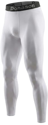 Donason Leggings de Compression Homme Séchage Rapide Pantalon de Sport pour Homme Collants de Course Fitness Respirants Pantalons de Sport Long Tight pour Collant Basketball Cyclisme (Blanc, M)
