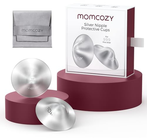 Momcozy 999 Silver Amningssköldar, Original Design med Hål för Andningsförmåga, Nödvändiga Bröstvårtskydd för Amning, Metallskydd för Bröstvårtor till Spädbarn, Storlek XXL (55 mm)