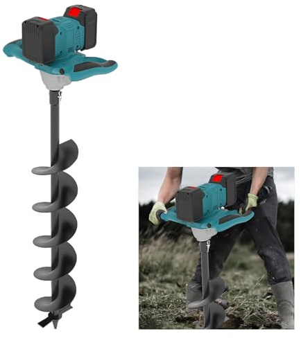 Taladro de tierra a batería compatible con Makita 18V, taladro eléctrico para agujeros en tierra y postes con motor sin escobillas de 1200W, 6 velocidades, con taladro de 15 x 80cm, construcción de