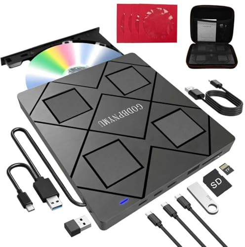 GODBPNYMU Lecteur CD externe : un lecteur DVD 8 en 1 pour ordinateur portable avec USB*2/C*2, lecteur de carte TF/SD.Graveur CD/DVD +/-RW, compatible avec Windows 11/10/8/7/XP, Linux, Mac OS Livré