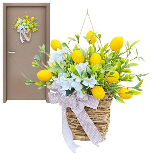 Ghirlanda per porta con cestino, decorazione per casa colonica, ornamento decorativo per cesti di fiori di limone, ghirlande artificiali per casa, matrimonio, decorazione da parete, floreale